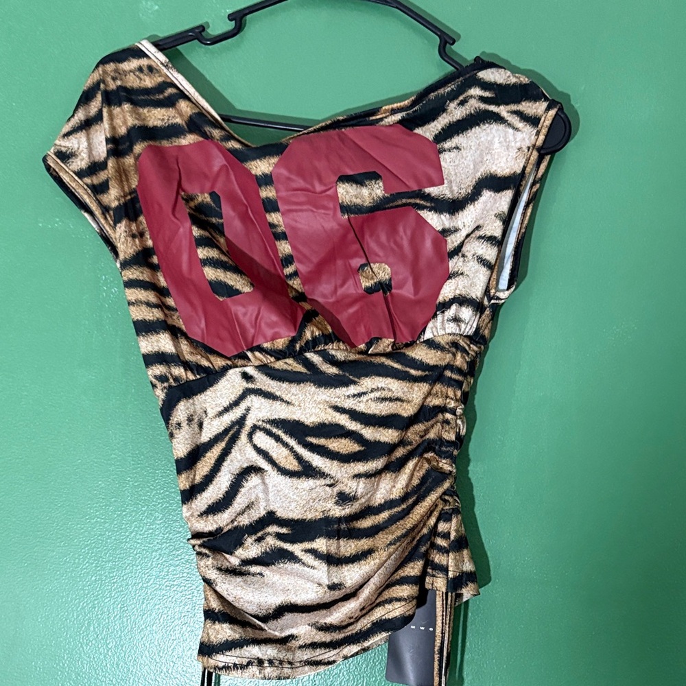 Wild Tiger Print Bodysuit with Bold Red Detail